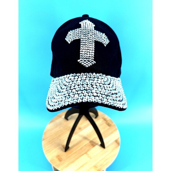 Fashion Accessories - BLACK RHINESTONE CROSS FASHION BASEBALL CAP